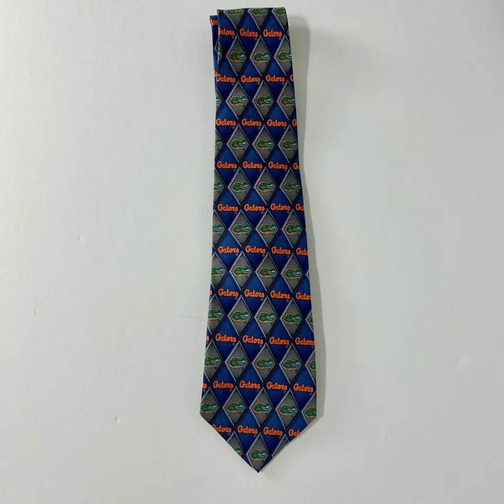Vintage University of Florida Tie 100% Silk Gators Neck Tie College Blue Orange